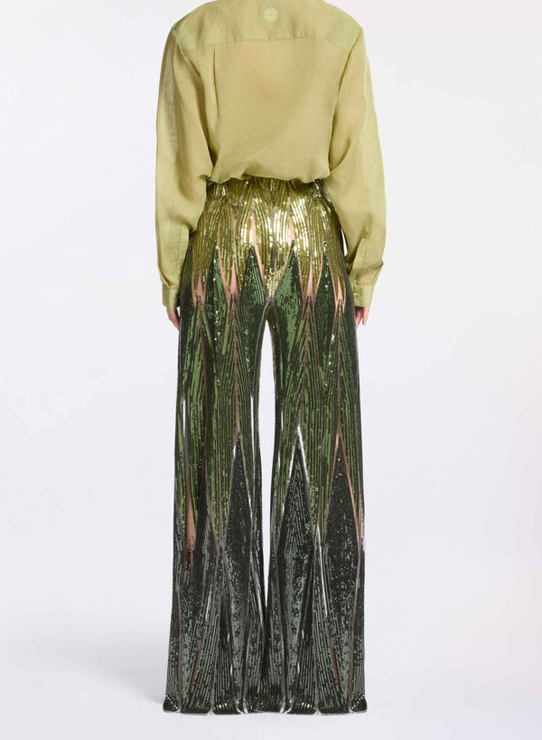 Elie Saab Embroidered Tulle Pants Palm Shade