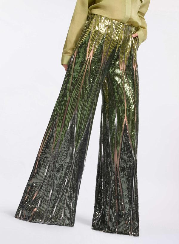 Elie Saab Embroidered Tulle Pants Palm Shade