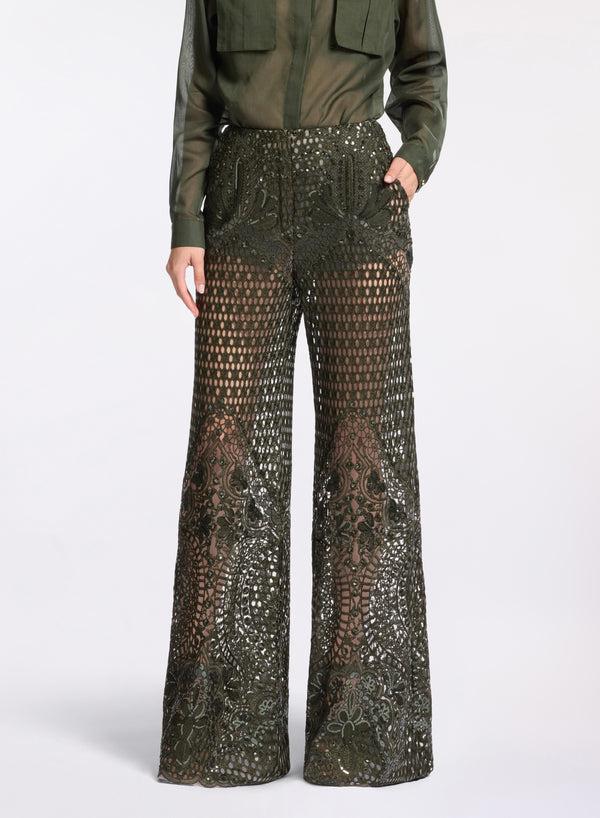 elie saab Embroidered tulle pants Palm Shade