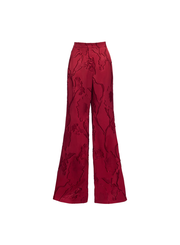 Elie Saab Flared Jacquard Pants Luscious Red