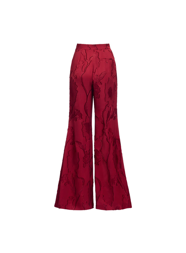 Elie Saab Flared Jacquard Pants Luscious Red