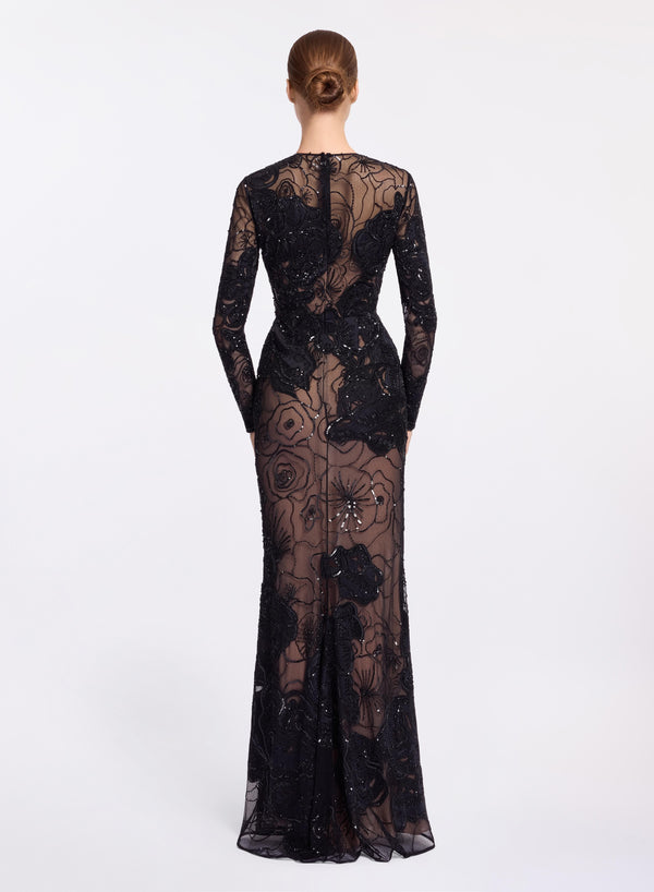 Elie Saab Floral Bead Embroidered Dress Black