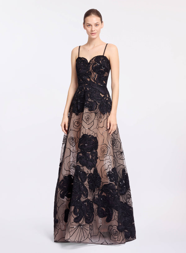 elie saab Floral bead embroidered gown Black
