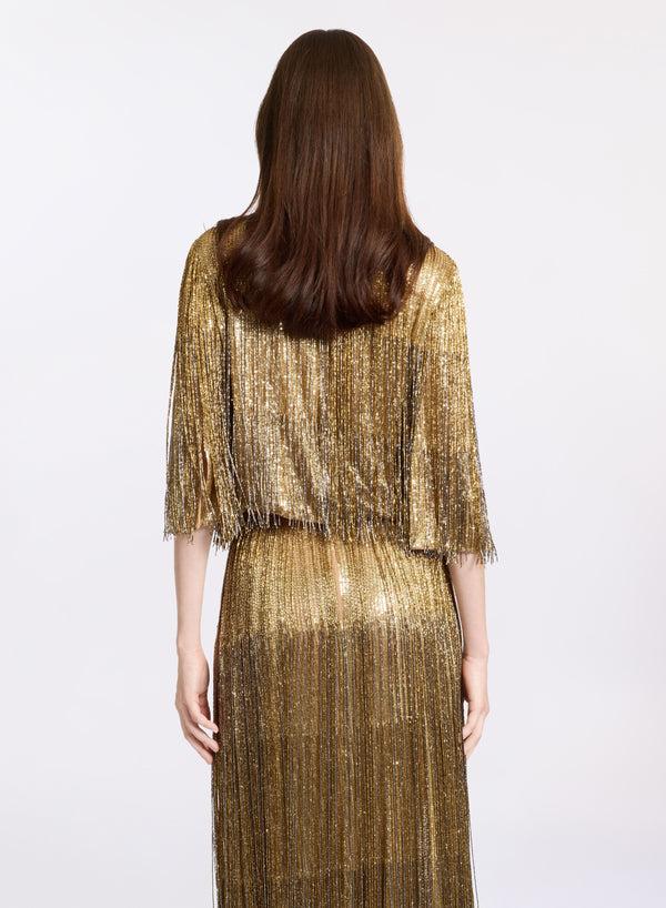 Elie Saab Fringe Embroidered Blouse Gold-Silver