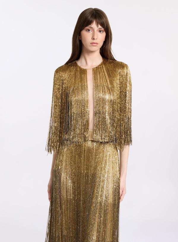 Elie Saab Fringe Embroidered Blouse Gold-Silver