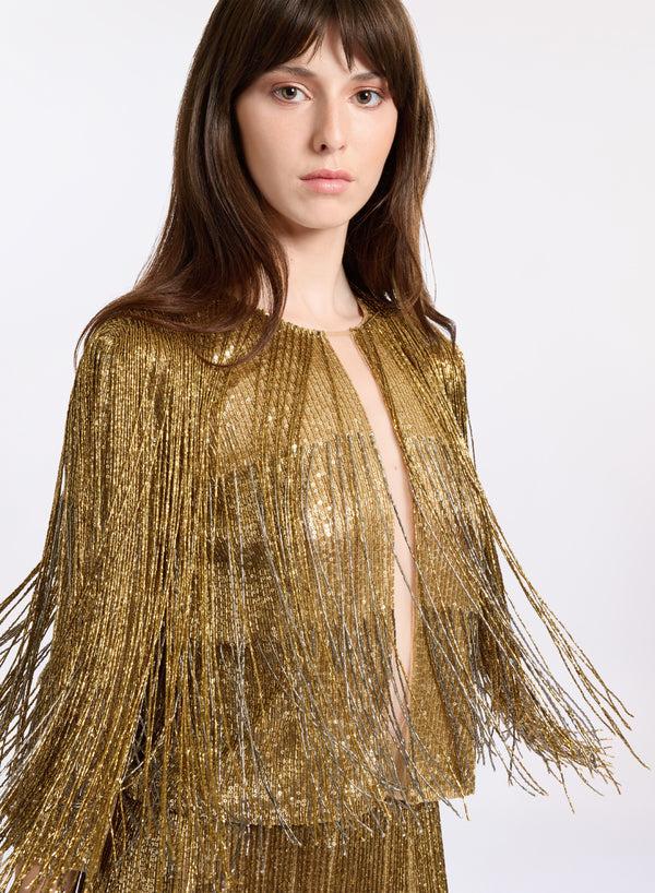 Elie Saab Fringe Embroidered Blouse Gold-Silver
