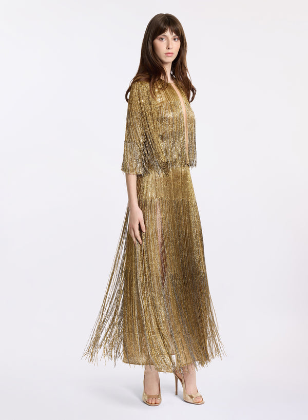 elie saab Fringe embroidered blouse Gold-Silver