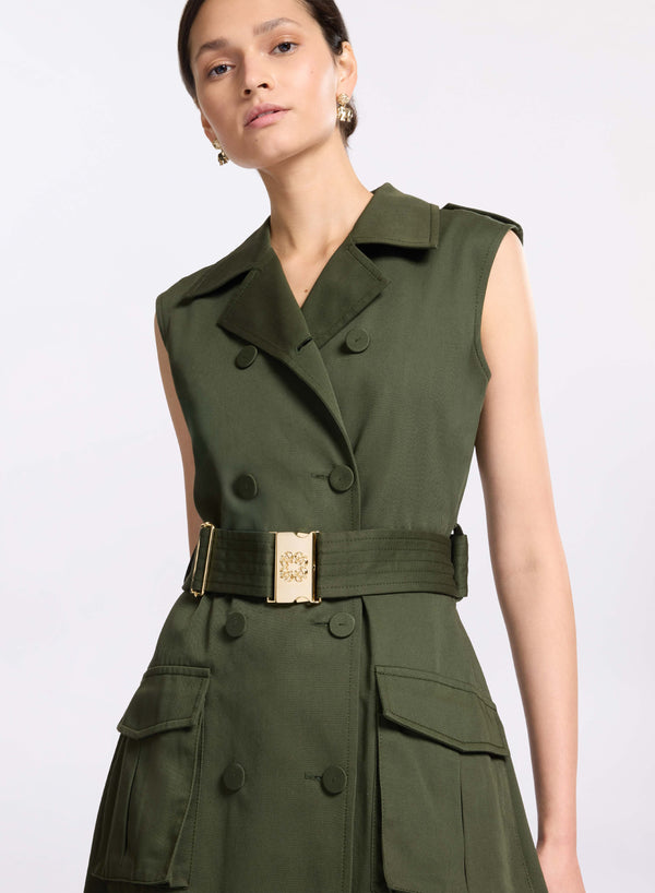 Elie Saab Gabardine Midi Dress Palm Shade