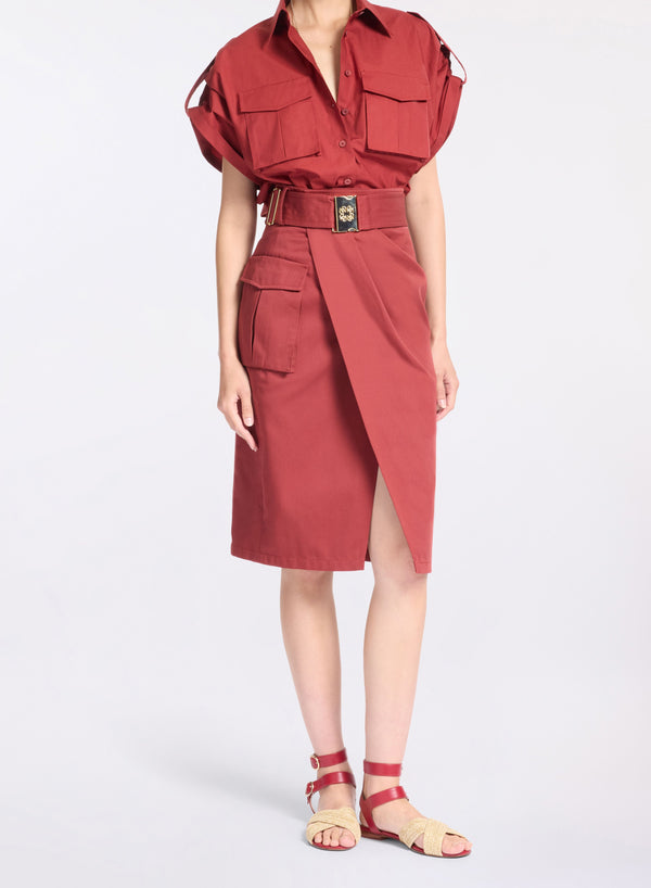 Elie Saab Gabardine Wrap Skirt Fireball Lily