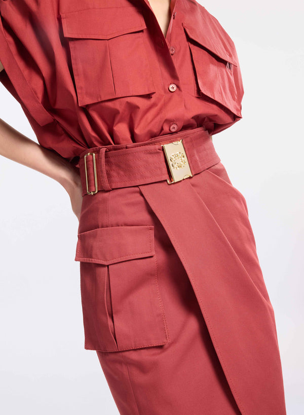 Elie Saab Gabardine Wrap Skirt Fireball Lily