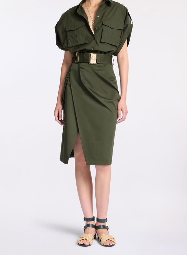 Elie Saab Gabardine Wrap Skirt Palm Shade