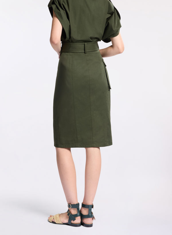 Elie Saab Gabardine Wrap Skirt Palm Shade