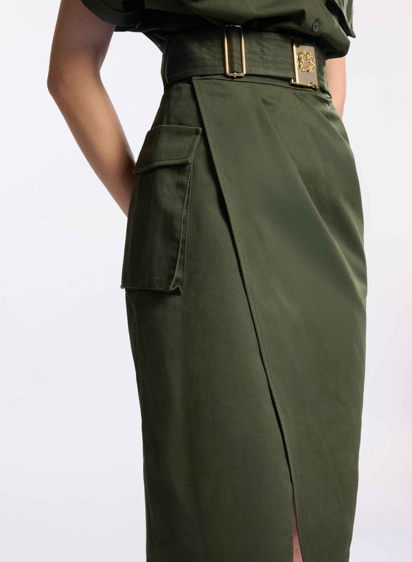 Elie Saab Gabardine Wrap Skirt Palm Shade