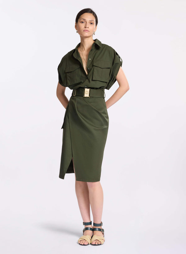 elie saab Gabardine wrap skirt Palm Shade