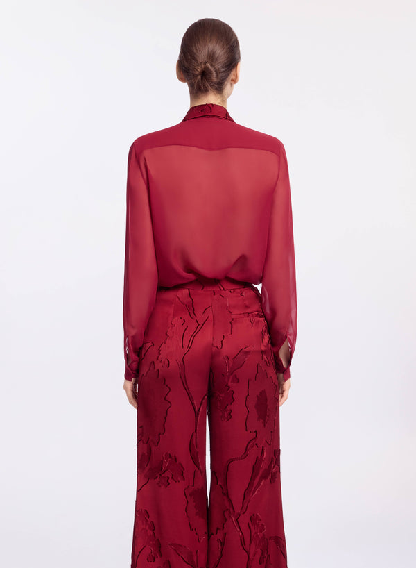 Elie Saab Jacquard & Silk Shirt Luscious Red