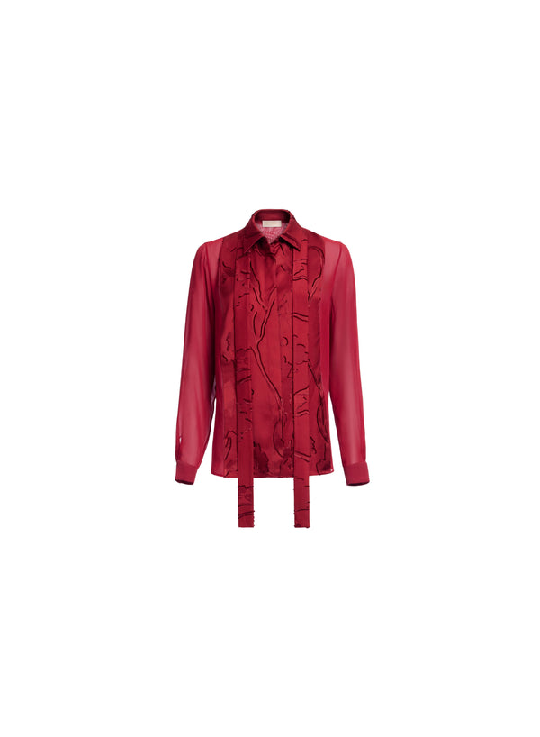 Elie Saab Jacquard & Silk Shirt Luscious Red
