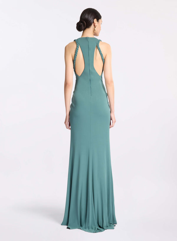 Elie Saab Jersey Long Dress Blue Spruce