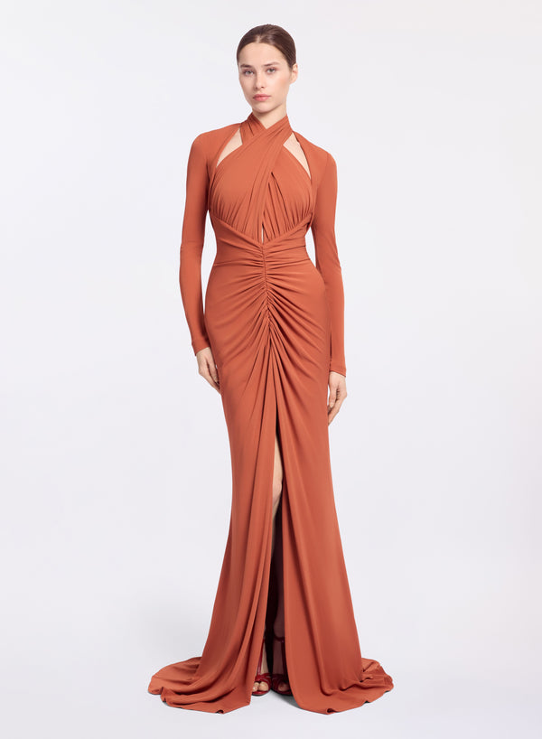 elie saab Jersey long dress Marchesa Orange