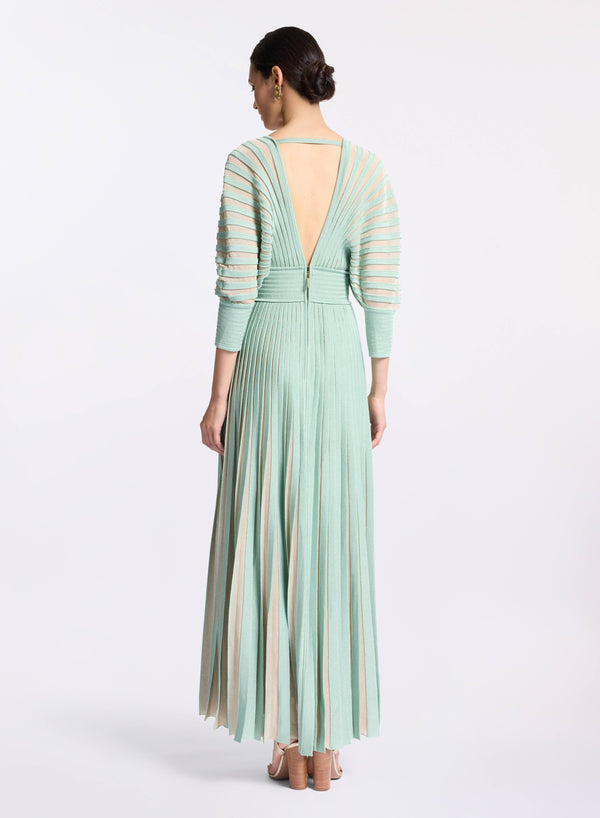 Elie Saab Knit Long Dress Blue Spruce-Sand Gazelle