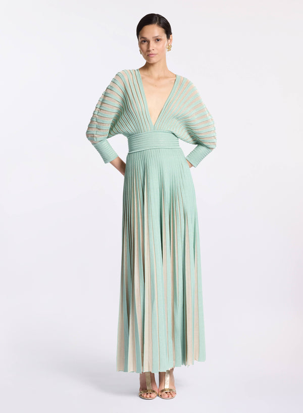elie saab Knit long dress Blue Spruce-Sand Gazelle