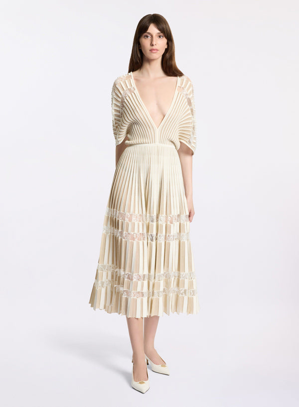 elie saab Knit midi dress Off White