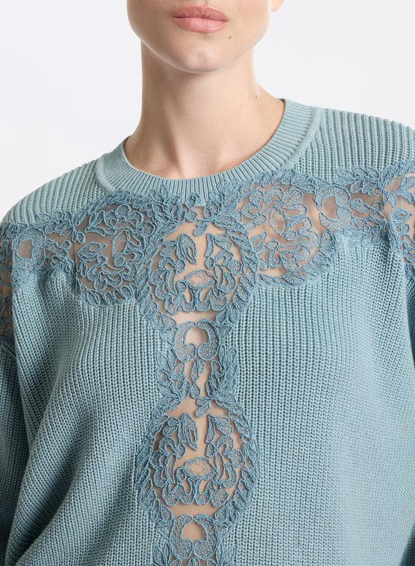 Elie Saab Knit Top With Lace Inserts Cerulean Blue