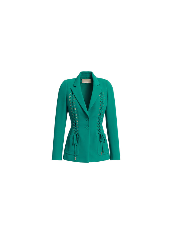 Elie Saab Lace Up Cady Blazer Absinthe Green