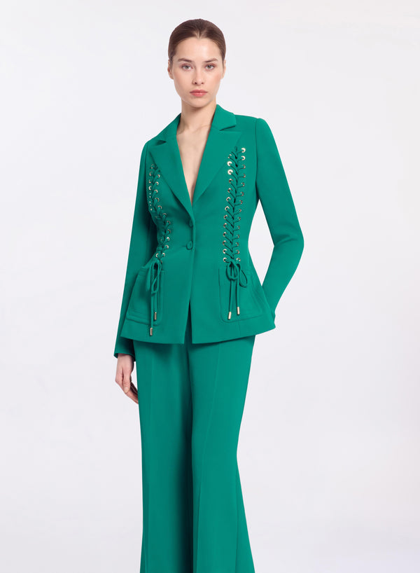 elie saab Lace up cady blazer Absinthe Green