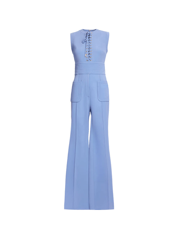 Elie Saab Lace Up Cady Jumpsuit Orient Blue