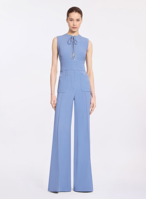 elie saab Lace up cady jumpsuit Orient Blue