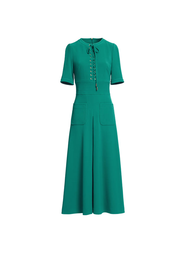 Elie Saab Lace Up Cady Midi Dress Absinthe Green