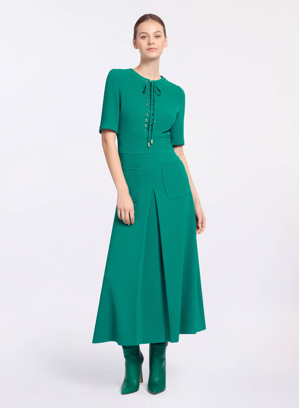 elie saab Lace up cady midi dress Absinthe Green
