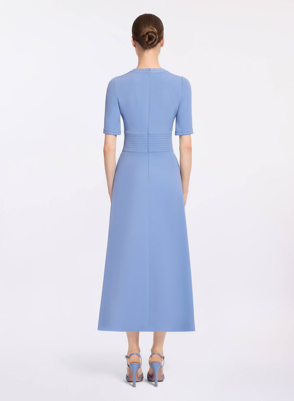 Elie Saab Lace Up Cady Midi Dress Orient Blue