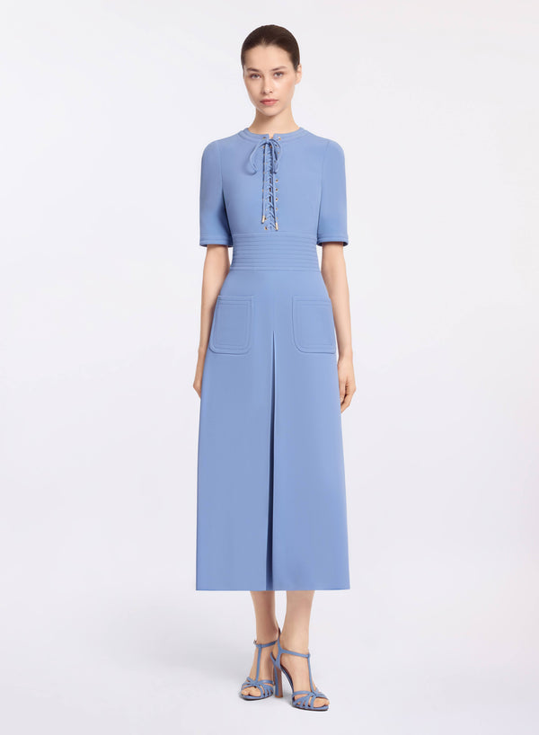 elie saab Lace up cady midi dress Orient Blue