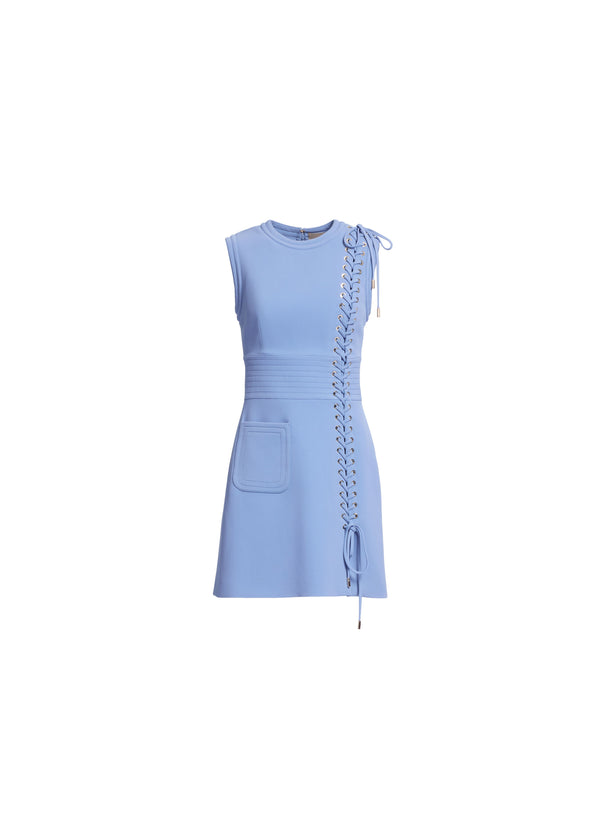 Elie Saab Lace Up Cady Short Dress Orient Blue