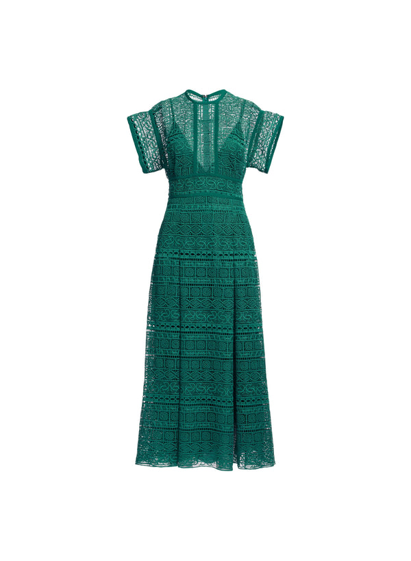 Elie Saab Macramé Midi Dress Absinthe Green