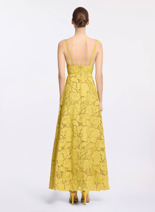 Elie Saab Macramé Midi Dress Antique Yellow