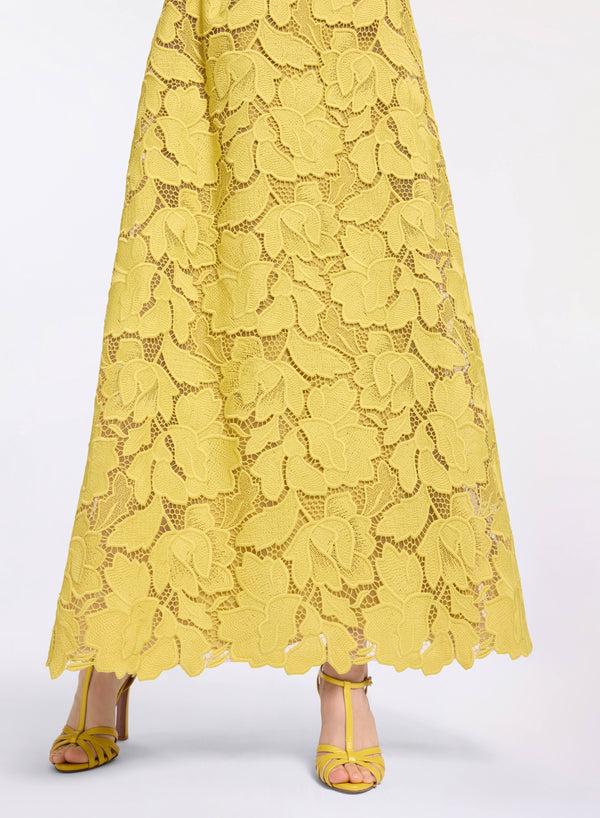 Elie Saab Macramé Midi Dress Antique Yellow