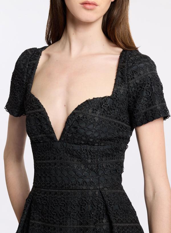 Elie Saab Macramé Midi Dress Black