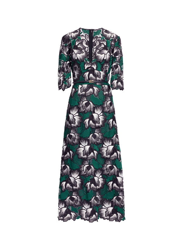 Elie Saab Macramé Midi Dress Multicolor