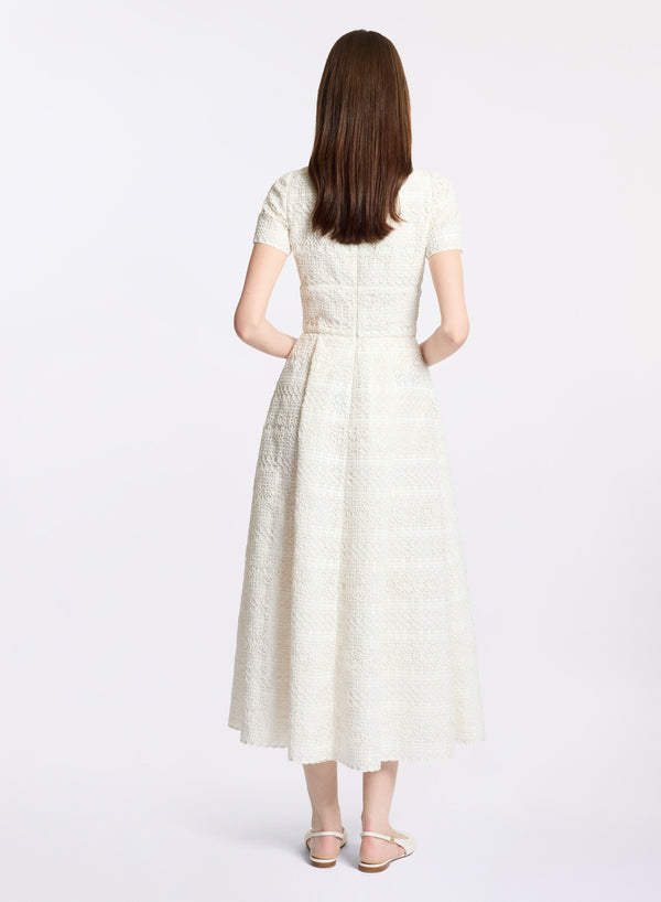 Elie Saab Macramé Midi Dress Off White