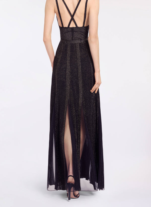 Elie Saab Metallic Knit & Tulle Skirt Black