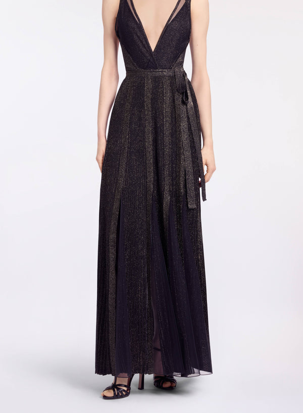 Elie Saab Metallic Knit & Tulle Skirt Black