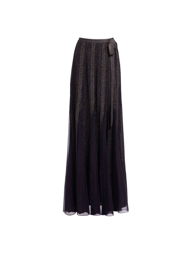 Elie Saab Metallic Knit & Tulle Skirt Black
