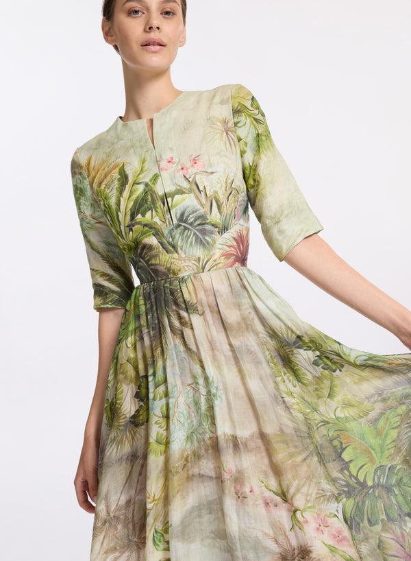 Elie Saab Oasis Printed Linen Dress Oasis II