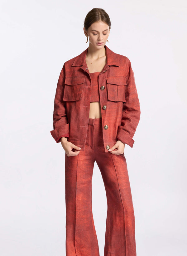 Elie Saab Oversized Linen Jacket Fireball Lily