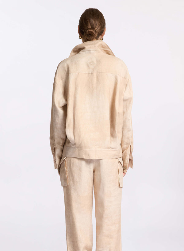 Elie Saab Oversized Linen Jacket Sand Gazelle