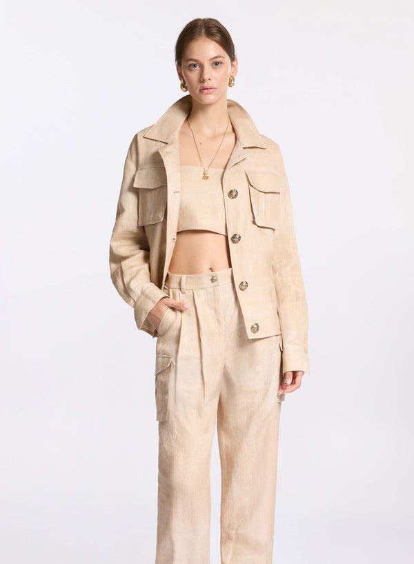 elie saab Oversized linen jacket Sand Gazelle