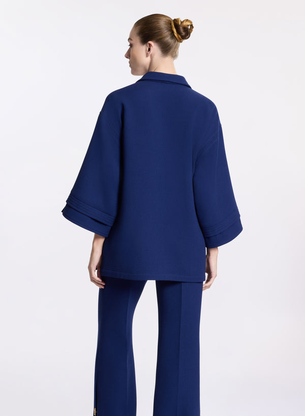 Elie Saab Oversized Wool Crepe Blouse Empire Blue