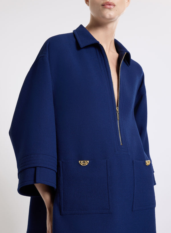 Elie Saab Oversized Wool Crepe Blouse Empire Blue